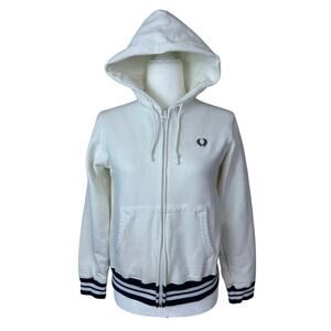 Fred Perry Women's White Track Hooded Jacket Sportswear Size 6 Made In Portugal